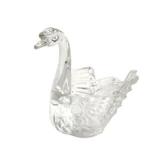 Vintage Mid Century Modern Crystal Glass Candy Dish Swan Bowl